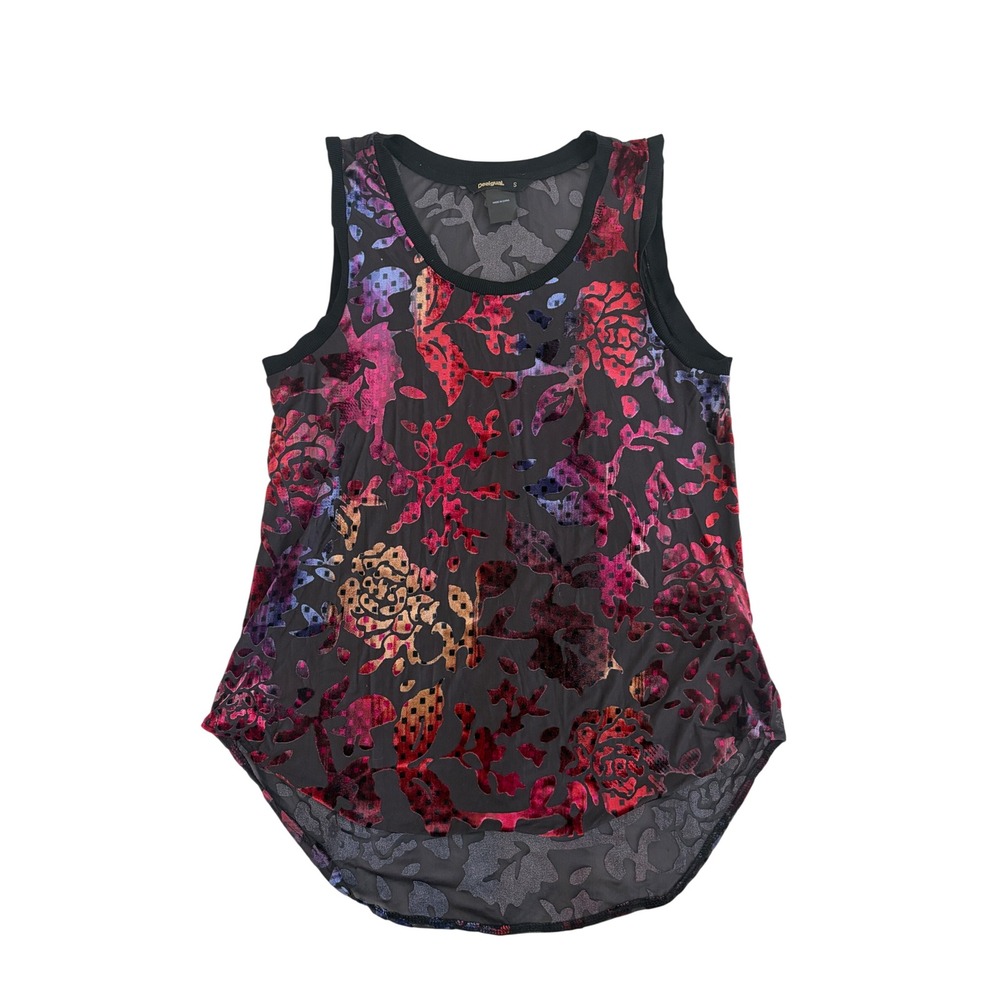 Desigual Burnout Velvet Floral Mesh Tank Top Whimsigoth Romantic Y2K Size S